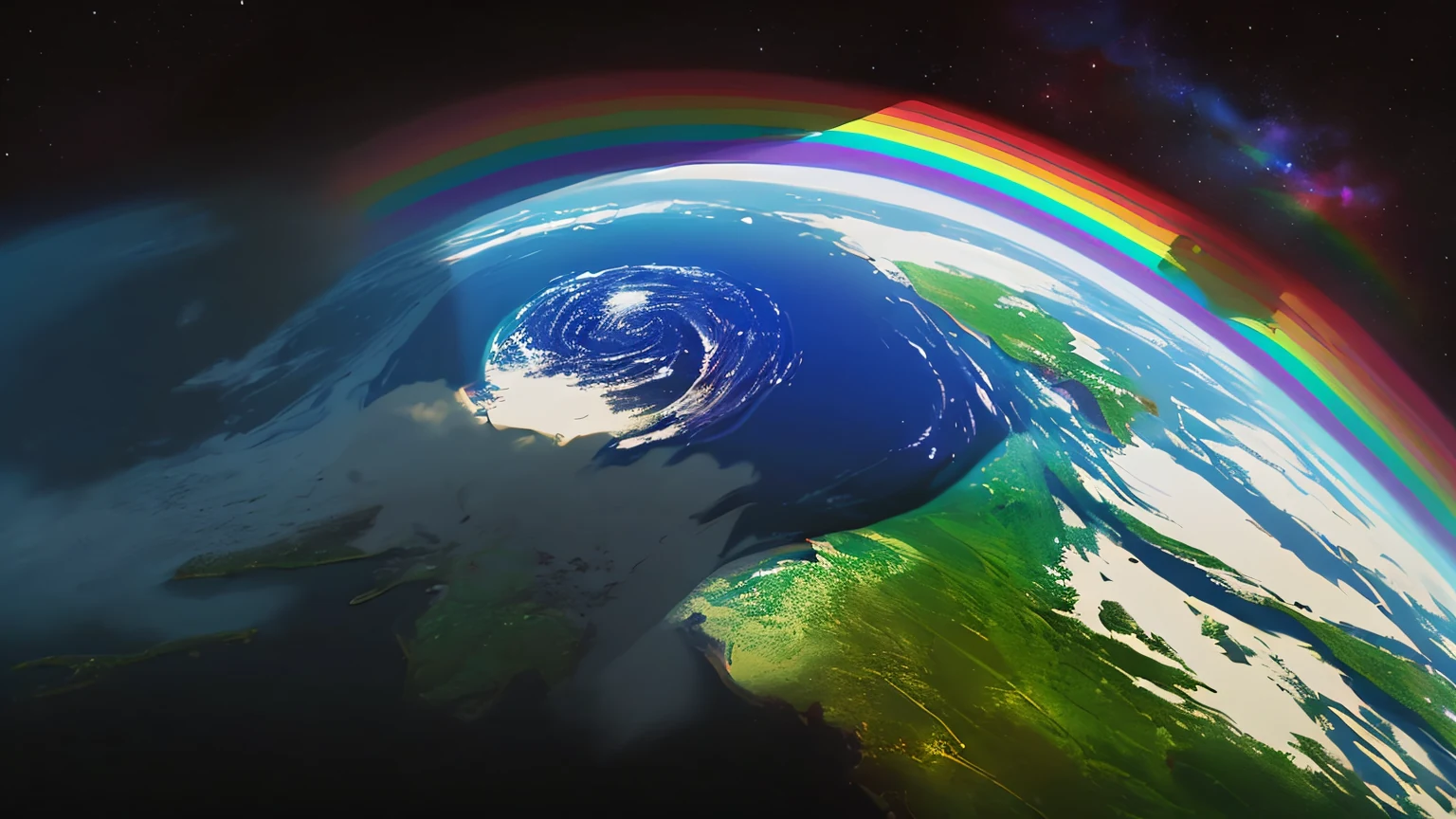 Original Dreaded Outing cover: a blue Earth under a rainbow in space.