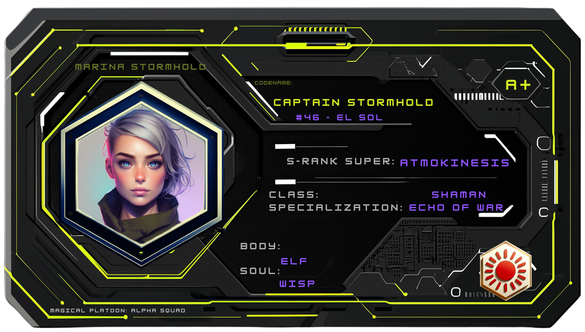 Reference ID card printed Marina Stormhold. Codename Captain Stormhold