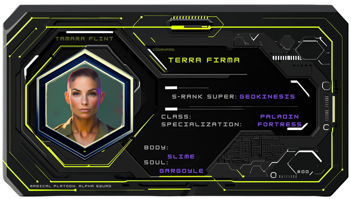 Reference ID card printed Tamara Flint. Codename Terra Firma