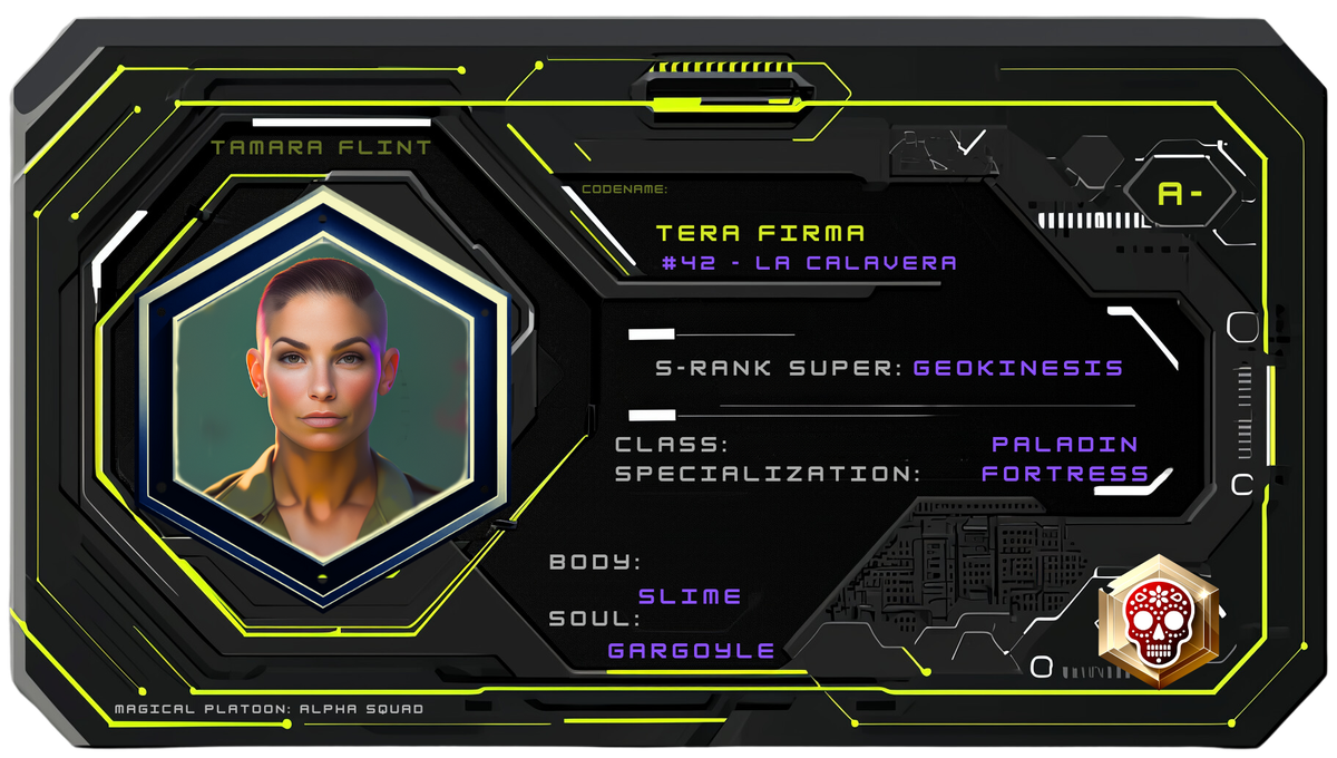 Reference ID card printed Tamara Flint. Codename Terra Firma; Unique variant