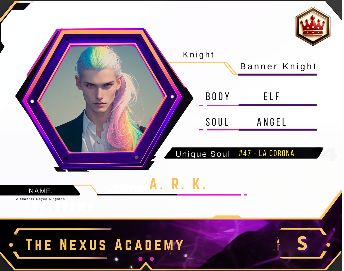 Reference ID card printed A.R.K.. The Nexus Academy