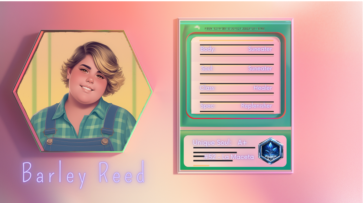 Reference ID card printed Barley Reed. Pink card variant