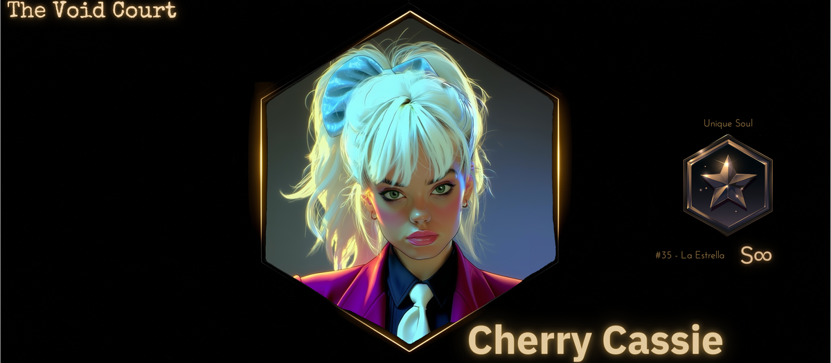 Reference ID card printed Cherry Cassie. The Void Court; do not equate all characters named Cherry