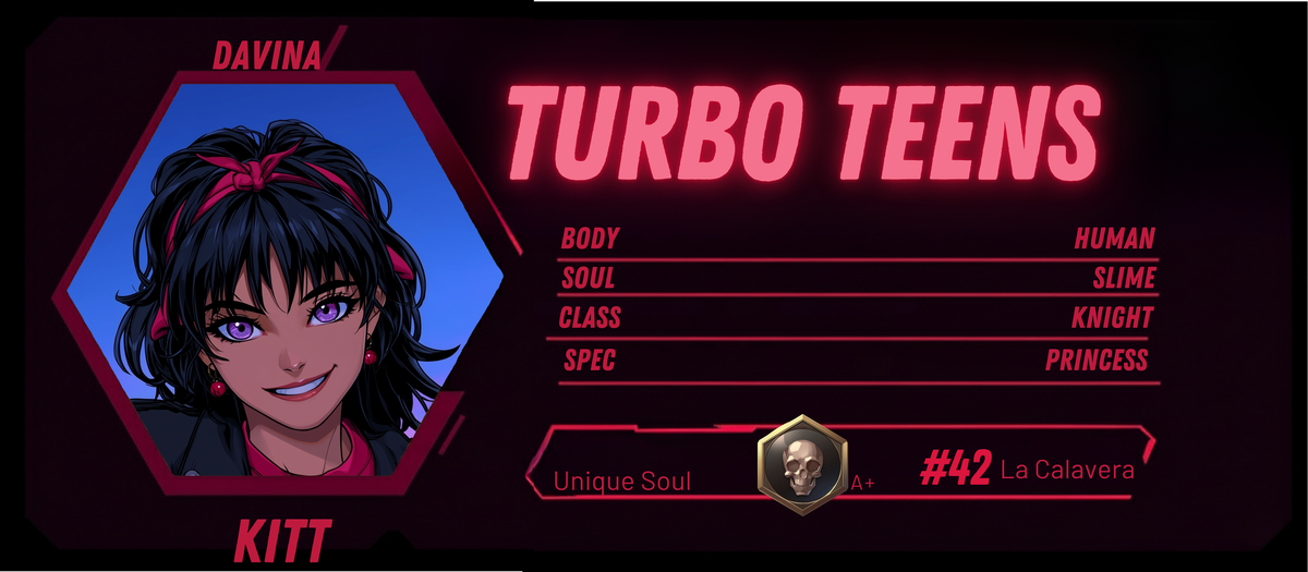 Reference ID card printed Davina. Kitt; Turbo Teens