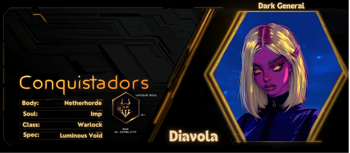 Reference ID card printed Diavola. Conquistadors; Dark General