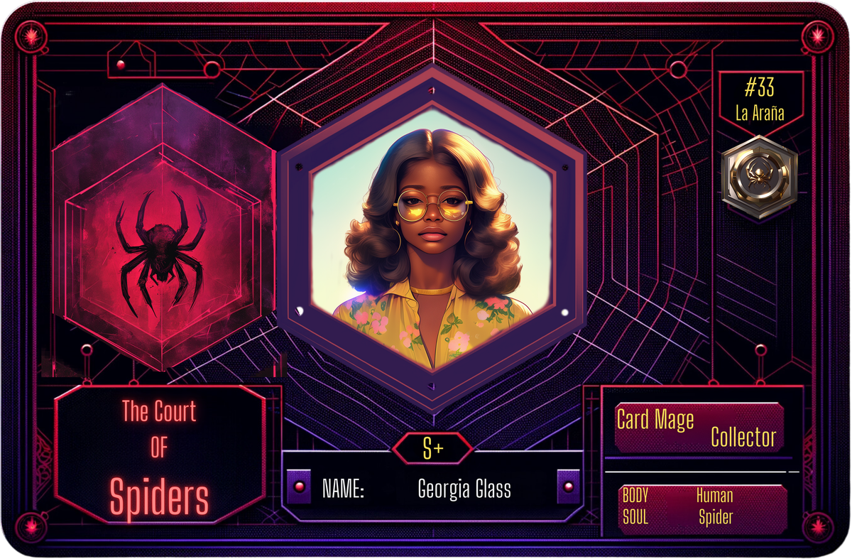 Reference ID card printed Georgia Glass. The Court of Spiders