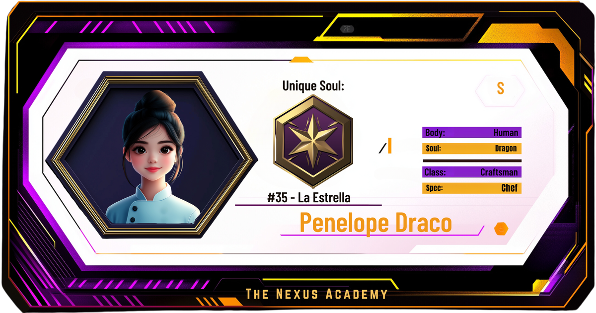 Reference ID card printed Penelope Draco. The Nexus Academy