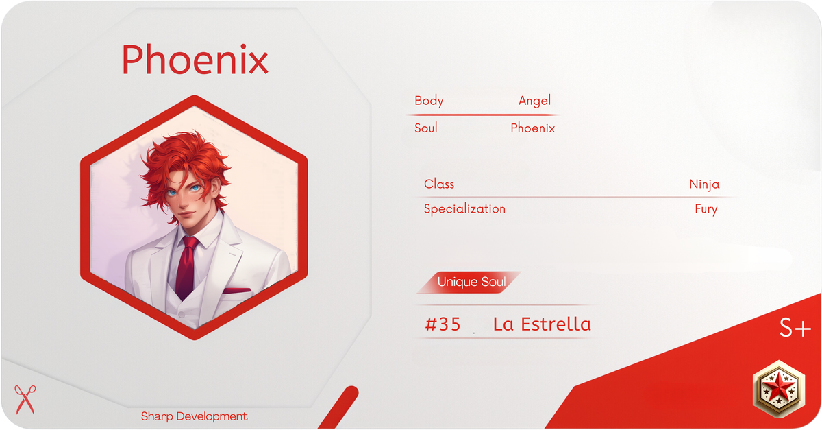 Reference ID card printed Phoenix. Sharp Development; alternate portrait