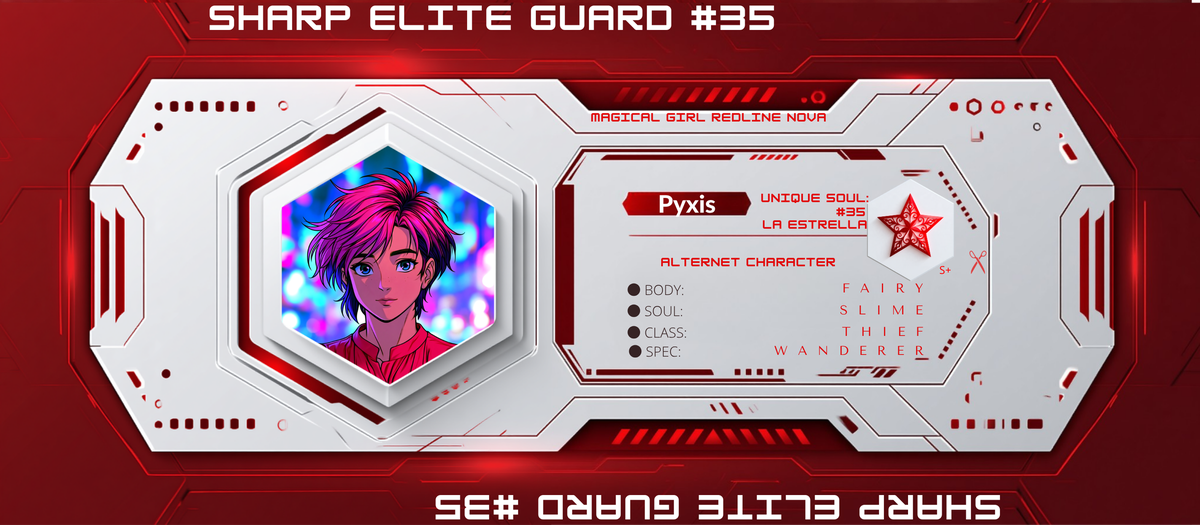 Reference ID card printed Pyxis. Sharp Elite Guard 35