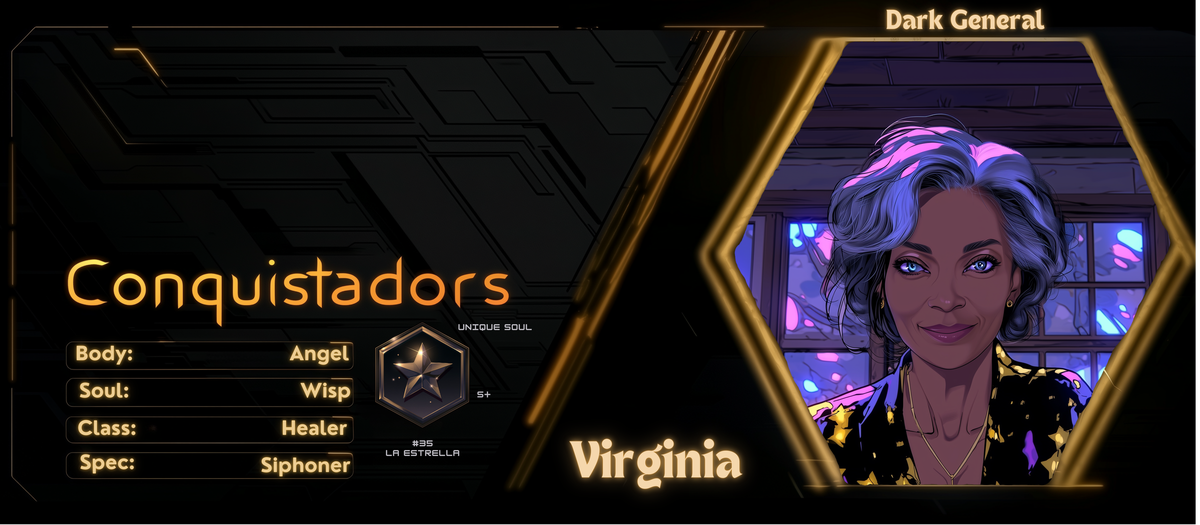 Reference ID card printed Virginia. Conquistadors; Dark General; do not equate to Virginia Violet solely from first name