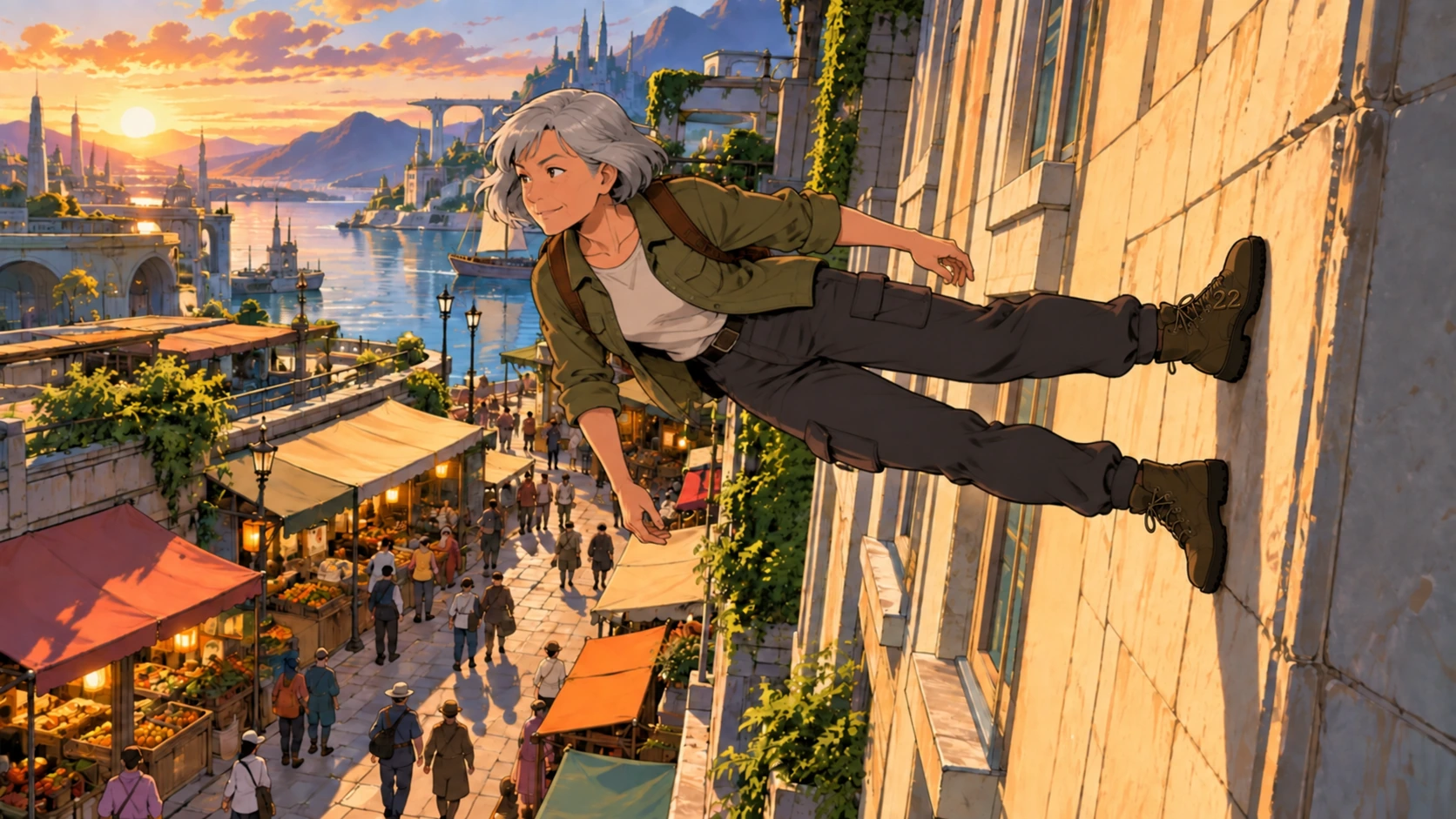 A Bota wearer travels along a building wall.