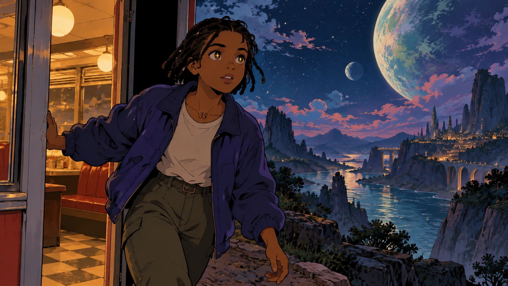 An Estrella traverses a threshold between worlds.