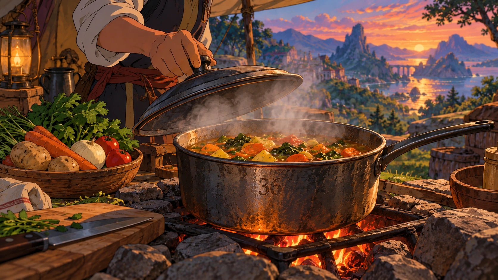 A cook opens a Cazo containing a prepared meal.