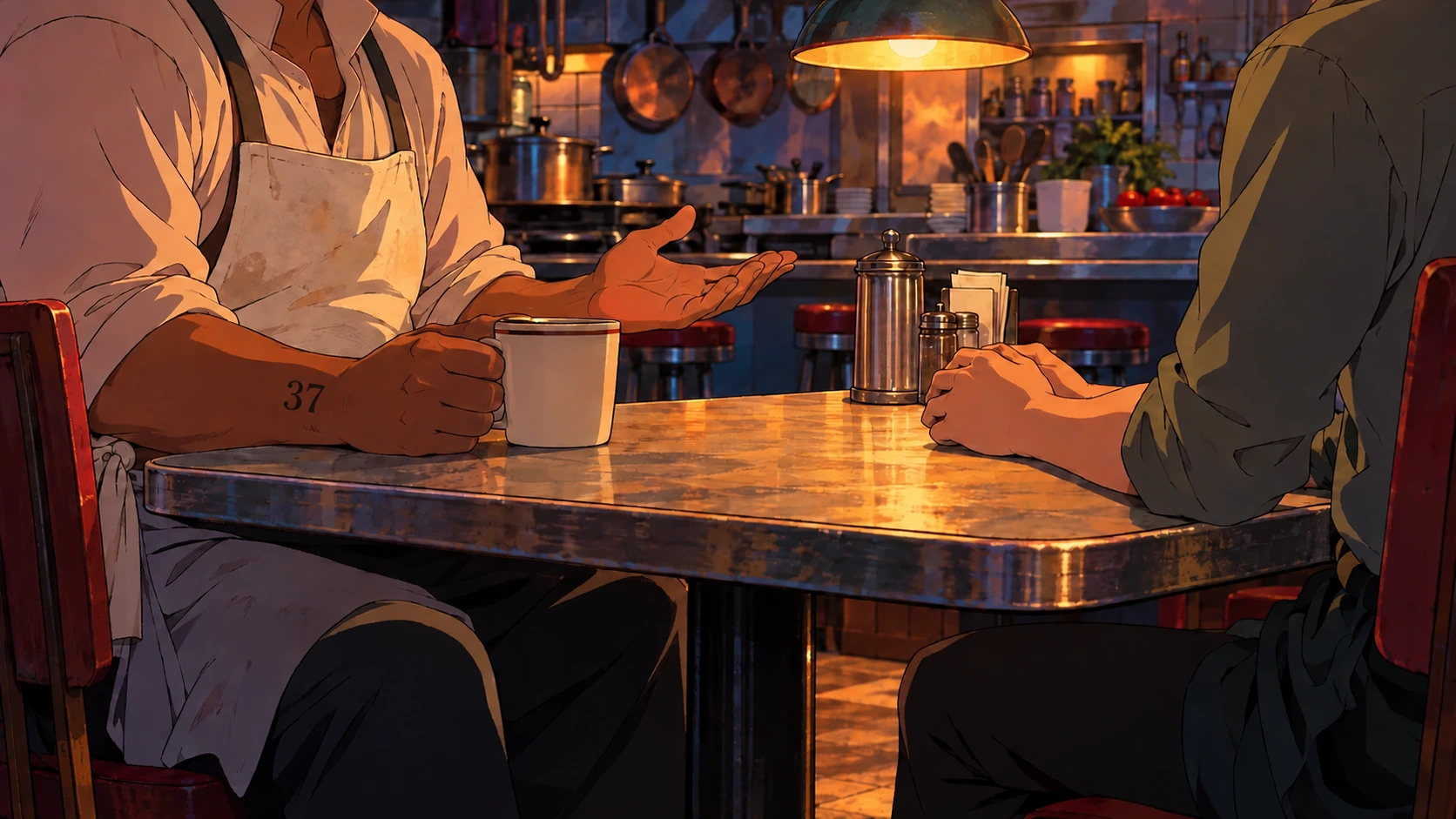 El Mundo shares his knowledge across a warmly lit diner table.