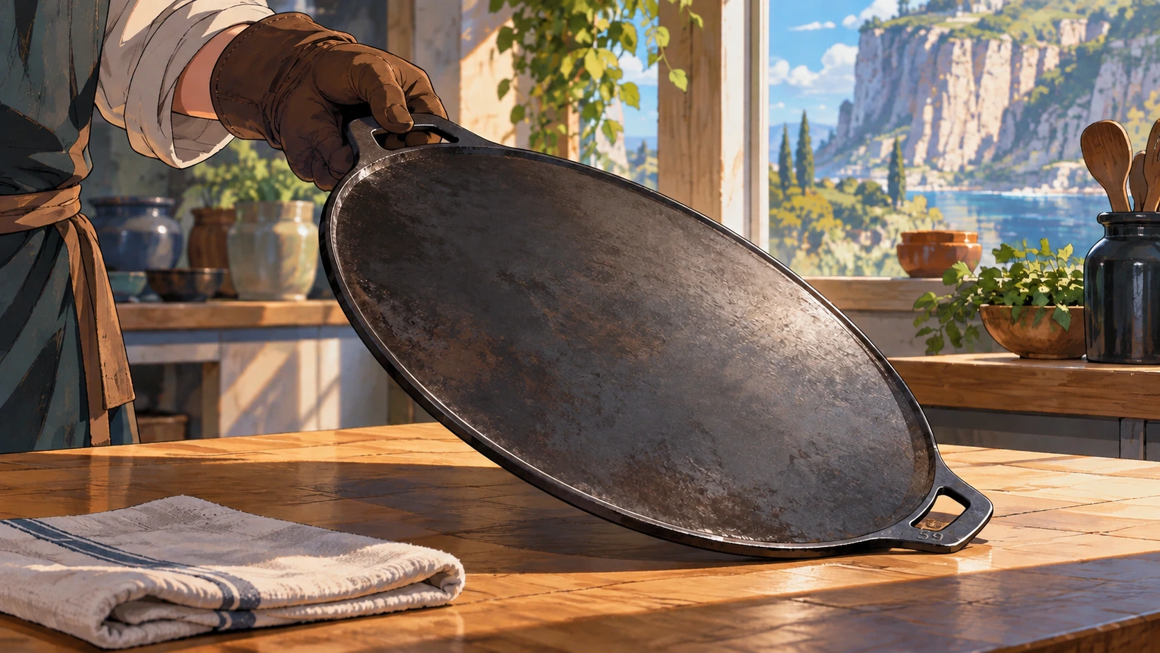 A cook handles the Comal in a kitchen.