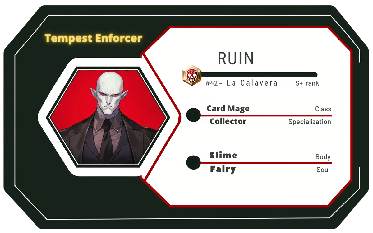 Reference ID card printed Ruin. Tempest Enforcer